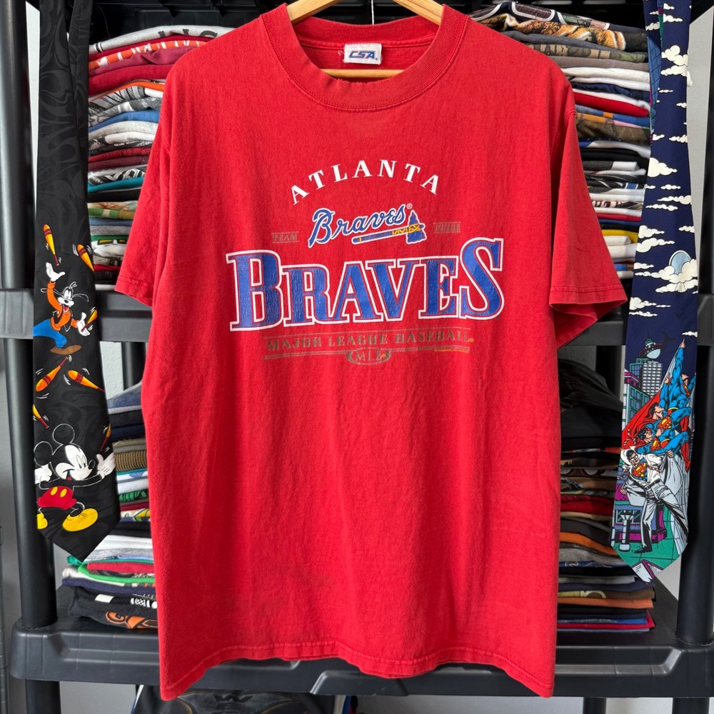 Vintage Red Atlanta Braves MLB Graphic T Shirt Large Minor Marks